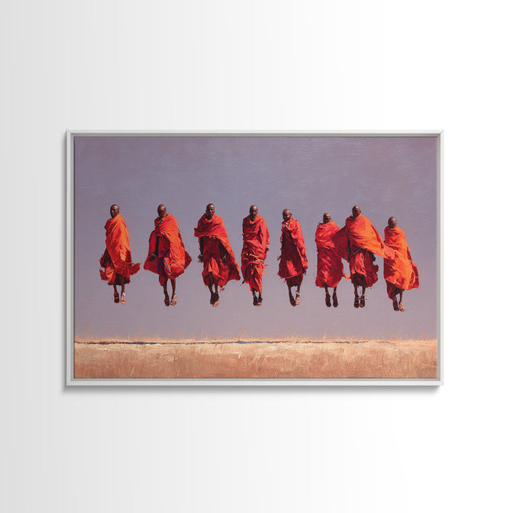Seven Red Robed Maasai Jumpers Wall Art, African Tribal Art, East Africa Painting, Bold Wall Decor, Empowered Women Gift