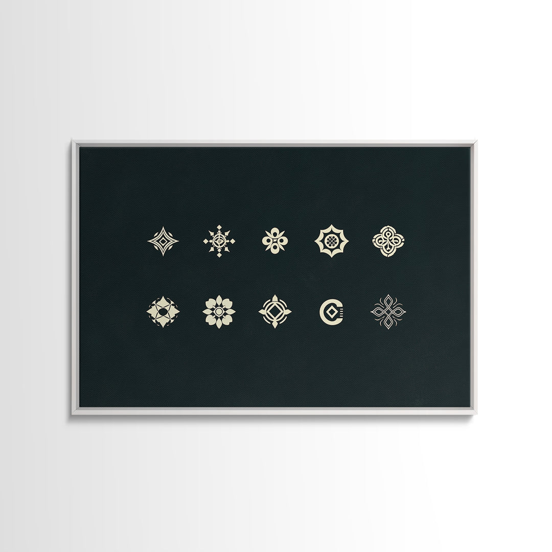 Cream Tribal Symbols On Black Canvas Print, African Patterns, Geometric Wall Art, Minimalist Decor, Ethnic Home Decor Gift