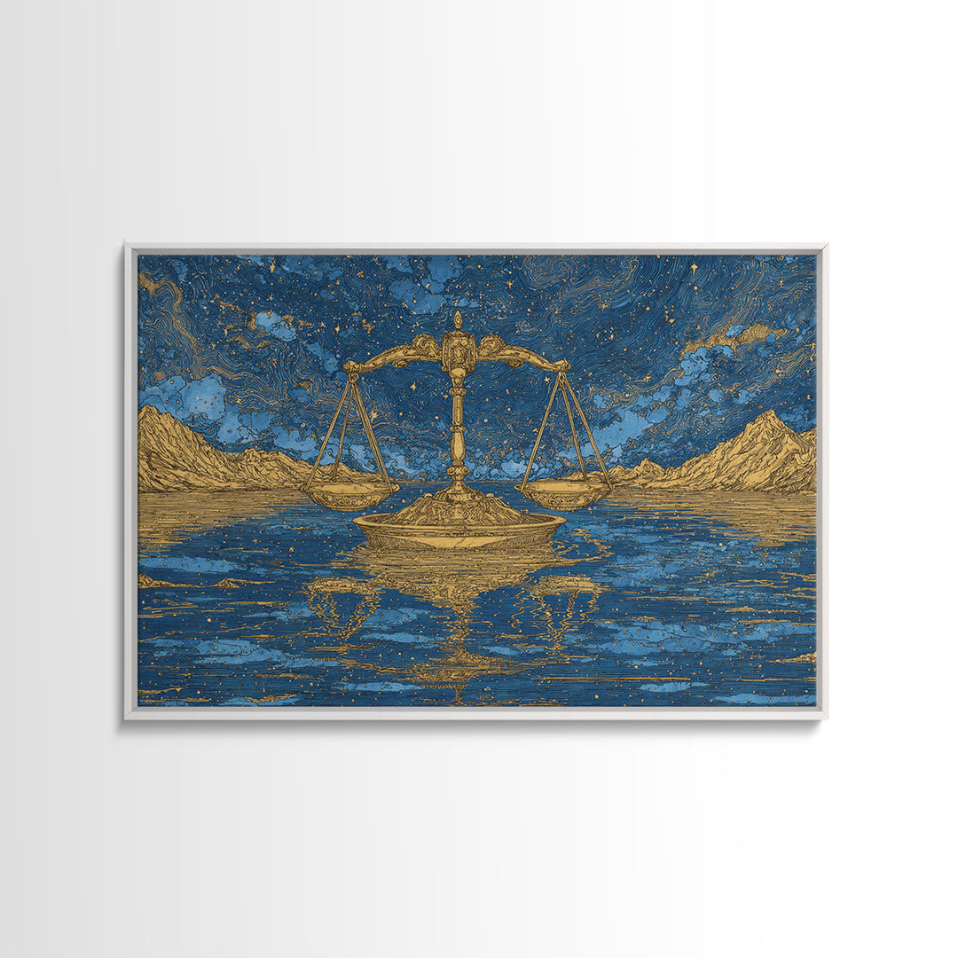 Golden Scales Over Desert Lake Wall Art, African Egyptian Art, Mystical Wall Art, Blue Gold Canvas, Statement Wall Decor