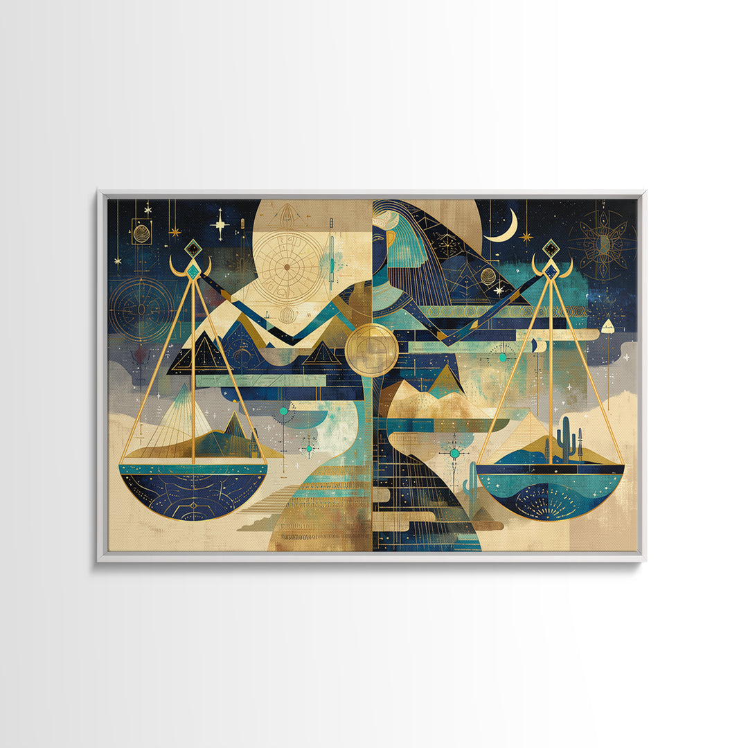 Egyptian Goddess With Celestial Scales Framed Canvas Print, African Egyptian Art, Spiritual Wall Art, Luxury Canvas Art Gift