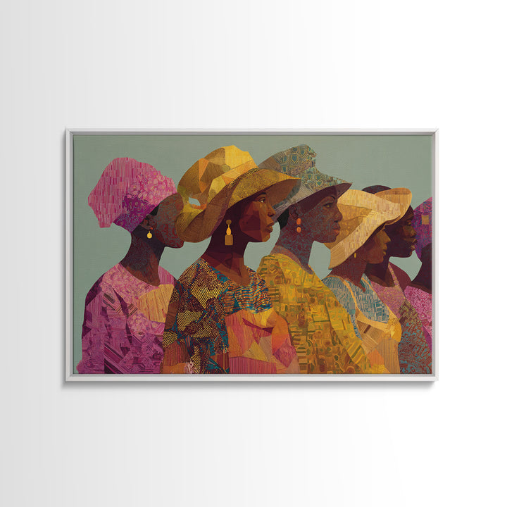 Four African Women In Woven Hats Canvas Print Ankara Wall Art Black Woman Art Afrocentric Decor Cultural Portrait Gift For Her