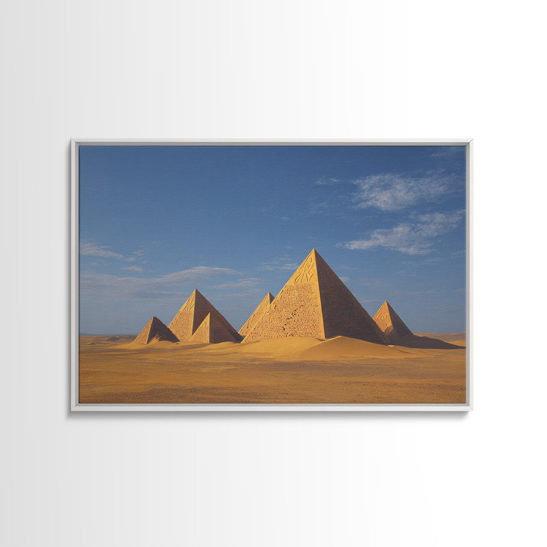 Golden Egyptian Pyramids Desert Wall Art African Egyptian Art Print Ancient African Landscape Travel Poster Home Decor Canvas Print
