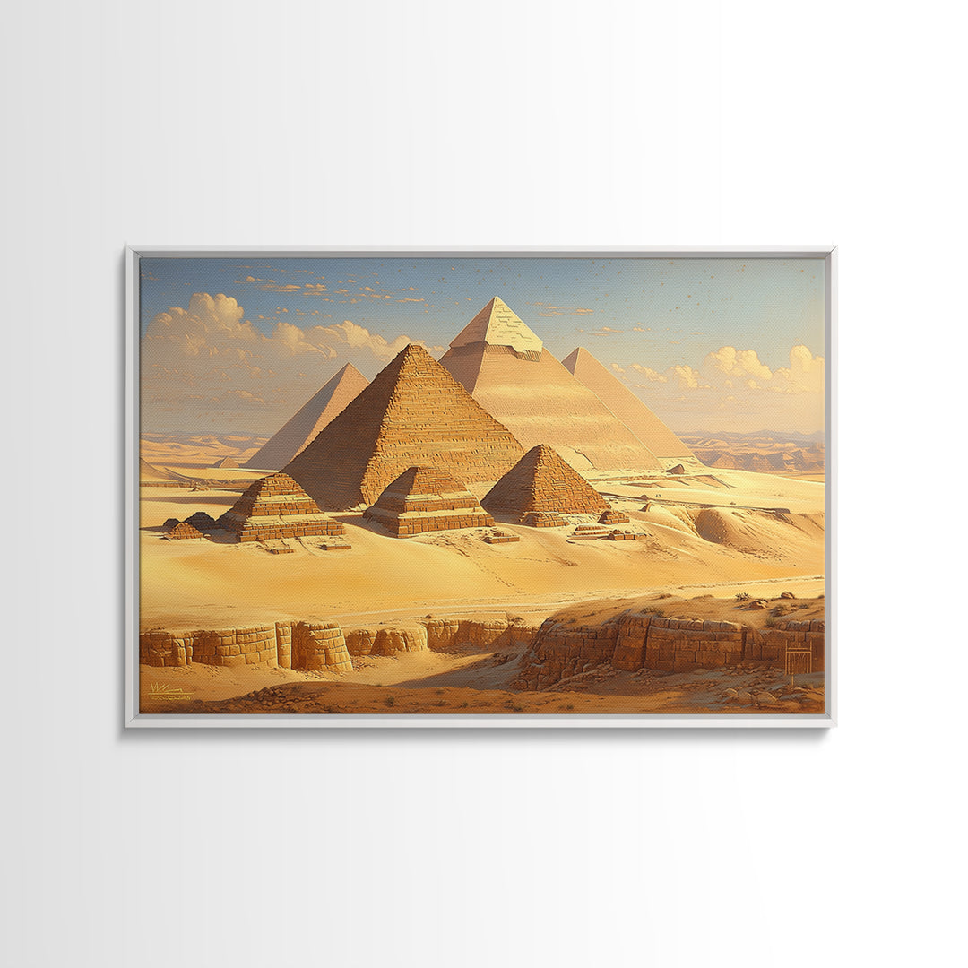 Golden Giza Pyramids At Sunrise Wall Art African Egyptian Art Print Desert Landscape Canvas Print Ancient Travel Decor Gift