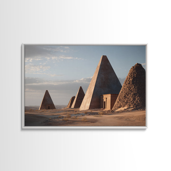 Monumental Nubian Pyramids In Desert Framed Canvas Print, Ancient African Art, African Landscape, Cultural Wall Decor, Home Decor Gift