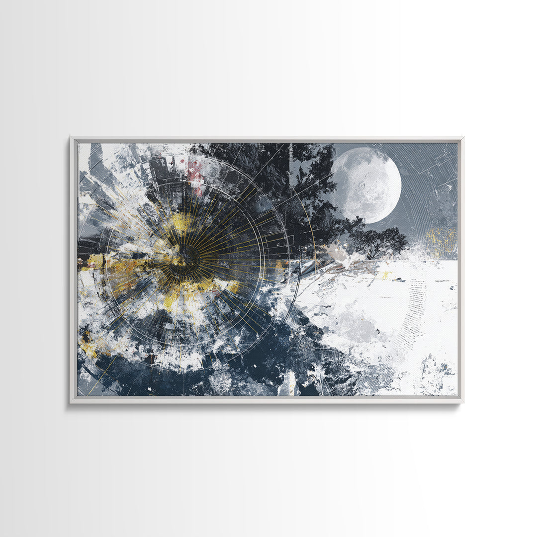 Black Gold Lunar Eclipse Abstract Wall Art, Modern Black Art, Spiritual Wall Art, Gold Black Canvas, Statement Wall Decor