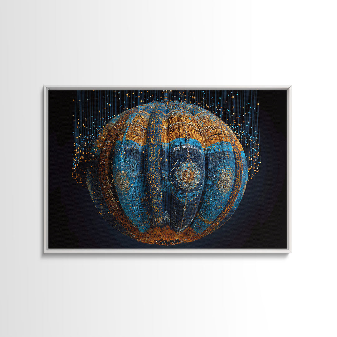 Blue Gold Beaded Orb Abstract Canvas Print, African Inspired Luxury Wall Decor, Modern Tribal Art, Statement Home Decor Gift