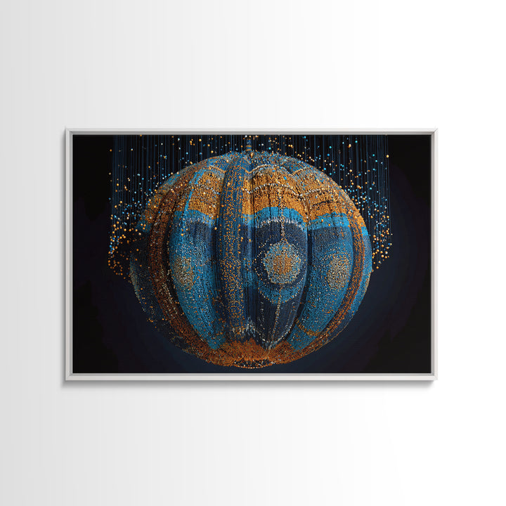 Blue Gold Beaded Orb Abstract Canvas Print, African Inspired Luxury Wall Decor, Modern Tribal Art, Statement Home Decor Gift