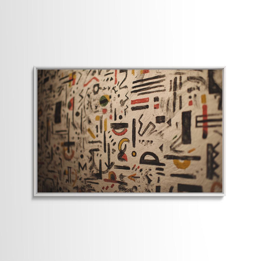 Ancient Painted Glyphs On Textured Cloth Canvas Print, African Patterns Wall Decor, Tribal Abstract Art, Cultural Home Decor