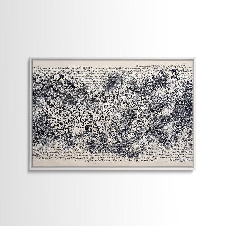 Black Ink Labyrinth Map Abstract Wall Art, African Inspired Line Drawing, Minimalist Cultural Art Print, Modern Office Decor