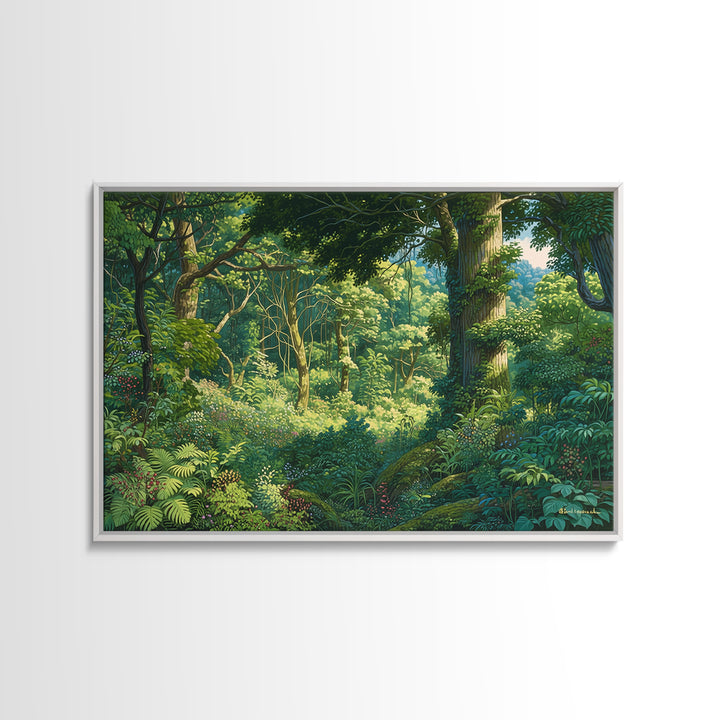 Sunlit Lush African Jungle Wall Art, Green Forest Landscape Canvas, Nature Scene Decor, Boho Living Room Statement Gift, Home Decor