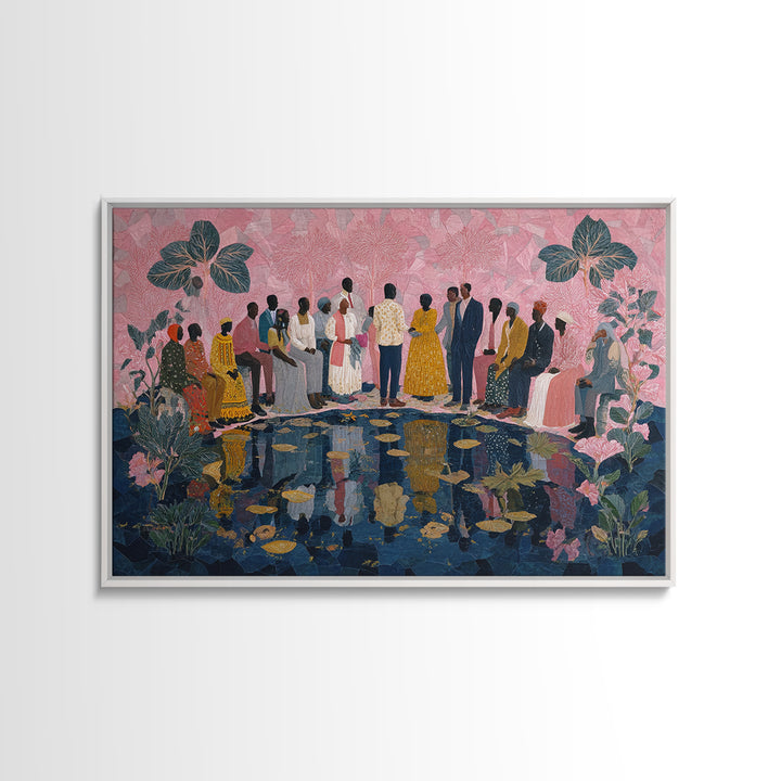 Elegant African Garden Ceremony By Lily Pond Canvas Print, Black Women Art, Afrocentric Wall Decor, Cultural Wedding Gift