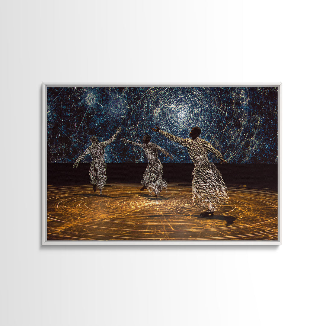 Celestial African Dancers Under Starry Sky Canvas Print, Afrocentric Wall Decor, Spiritual Black Art, Boho Home Decor Gift