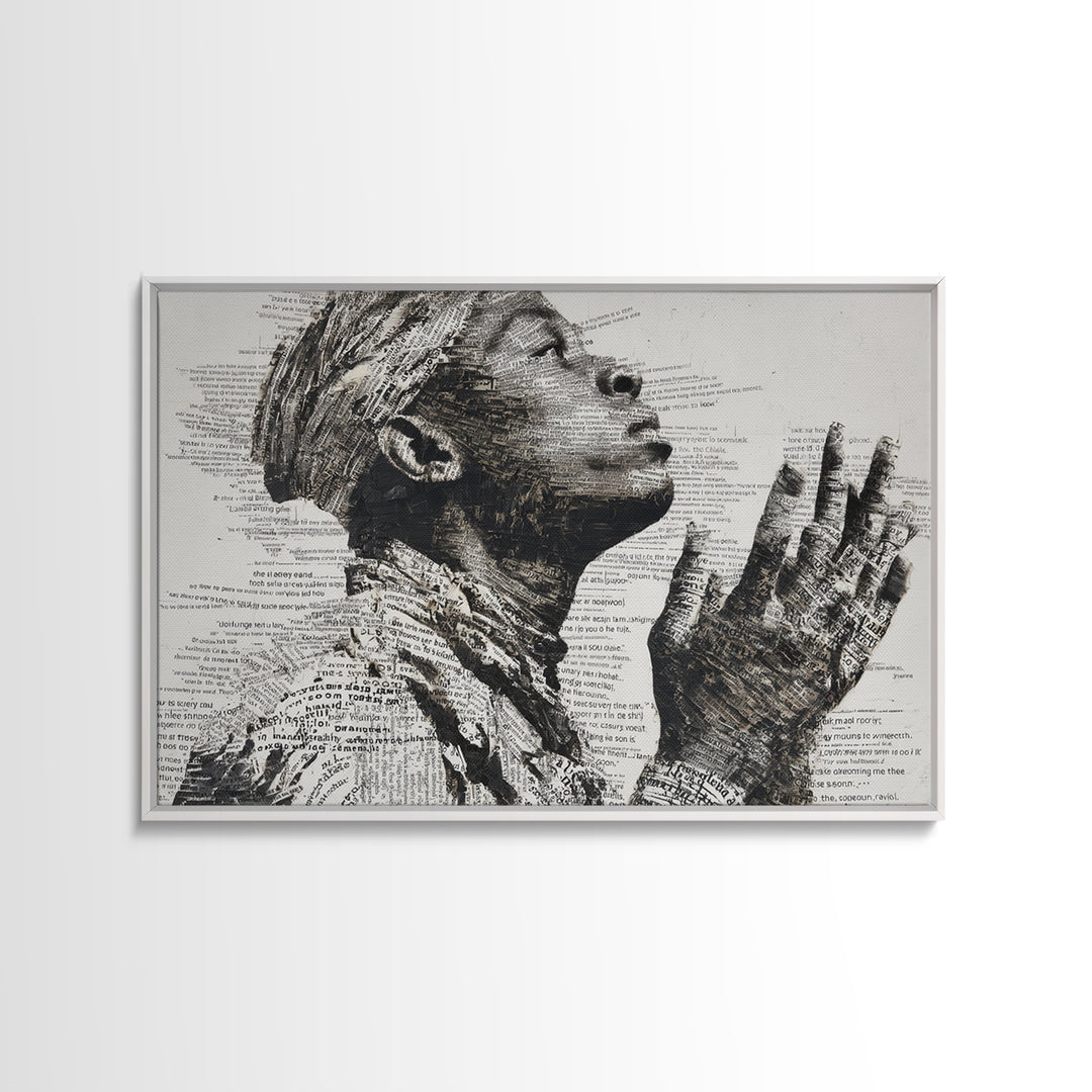Praying Black Woman In Typography Portrait Wall Art, Spiritual Wall Decor, African American Art, Empowerment Gift For Her
