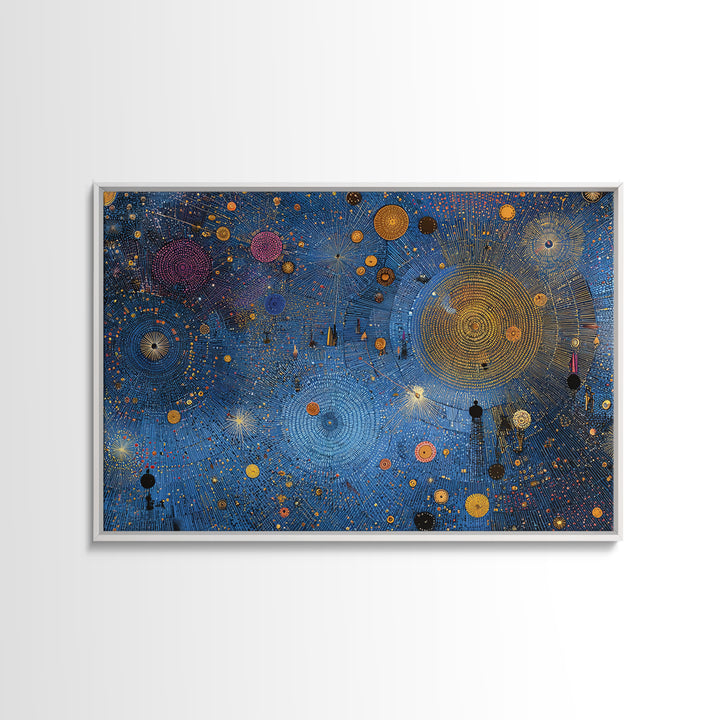 Blue Celestial Dot Pattern Canvas Print, Abstract African Art, Cosmic Tribal Wall Decor, Modern Cultural Home Decor Accent