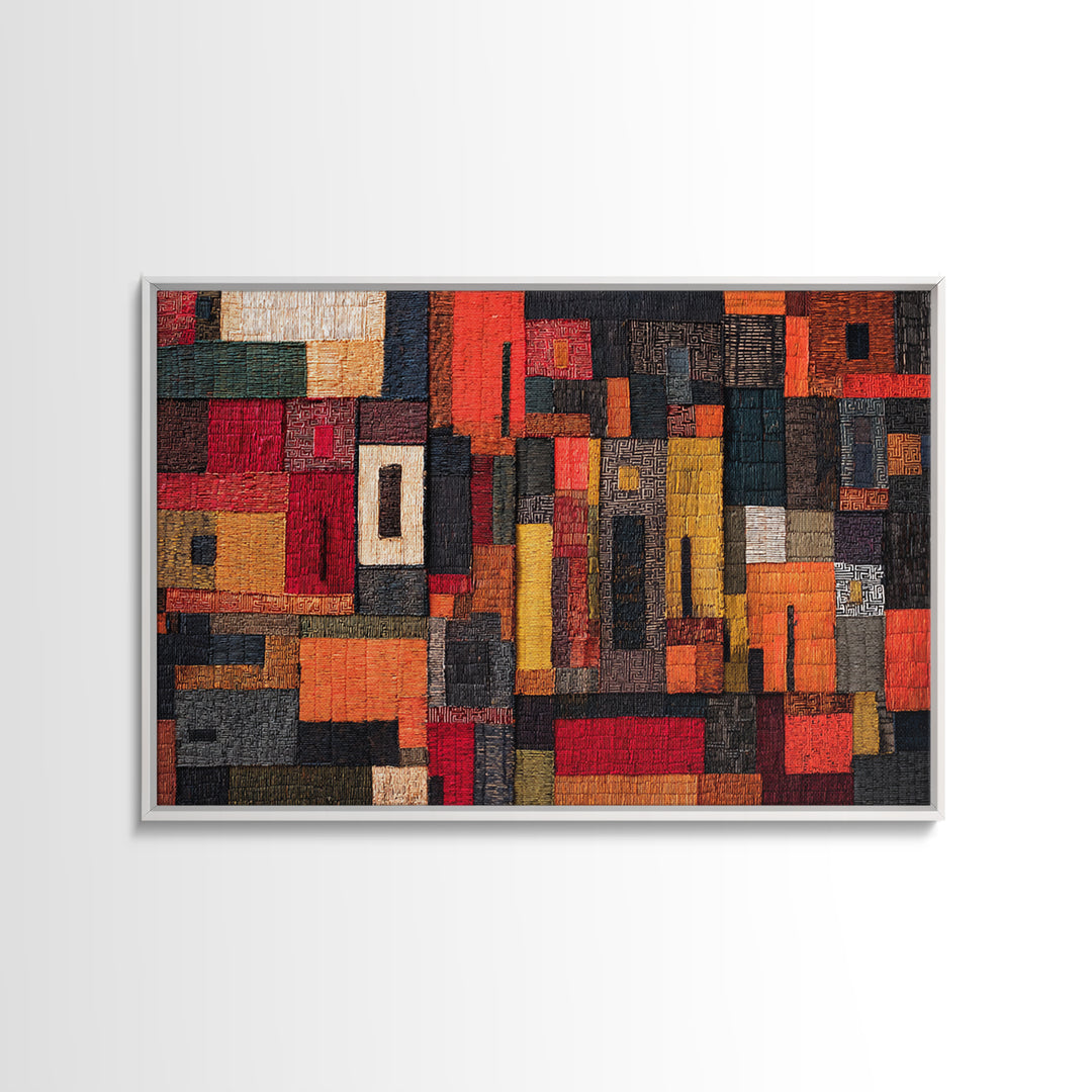 Red Black African Textile Patchwork Wall Art, Abstract African Art Print, Kuba Cloth Decor, Modern Tribal Home Decor Gift