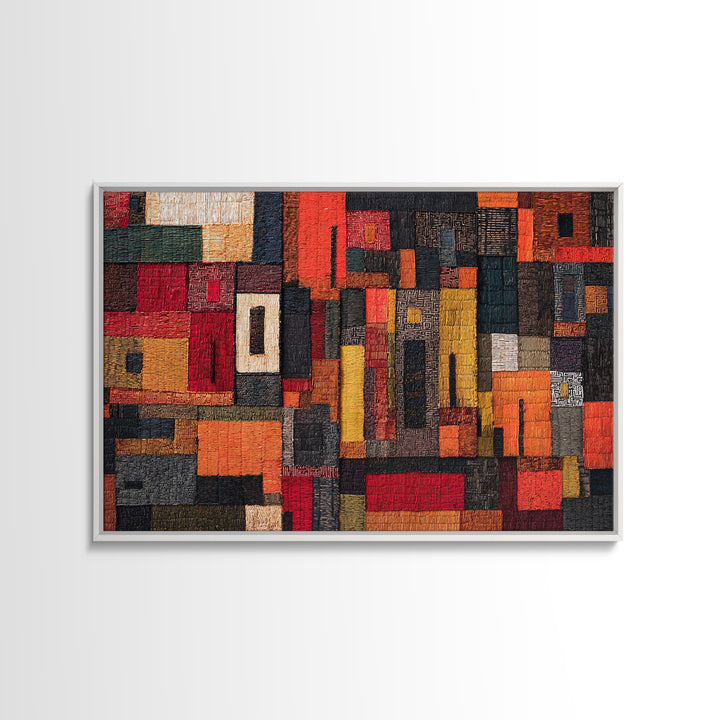 Red Black African Textile Patchwork Wall Art, Abstract African Art Print, Kuba Cloth Decor, Modern Tribal Home Decor Gift