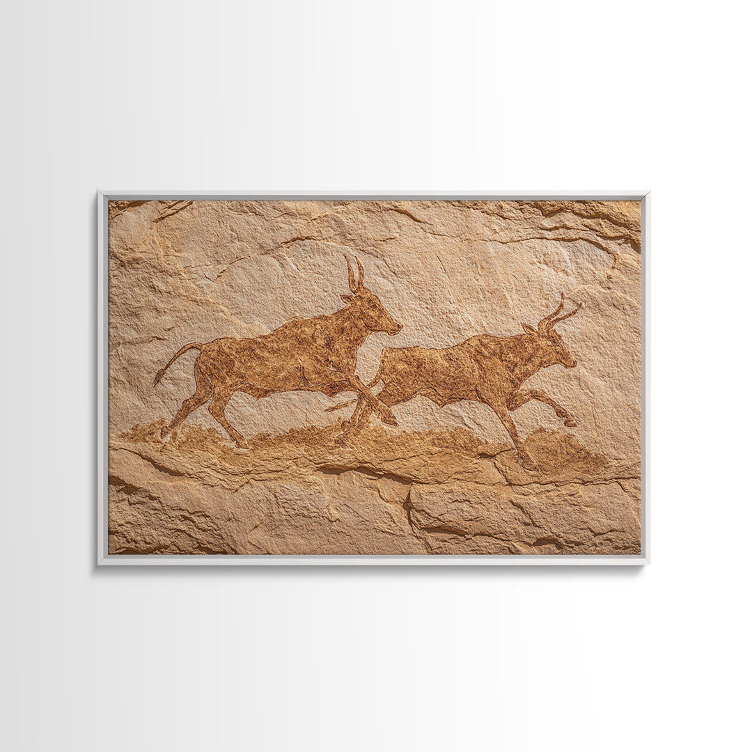 Sepia Antelope Cave Painting Canvas Print, Ancient African Art, Tribal Animal Rock Art, Neutral Safari Home Wall Decor Gift