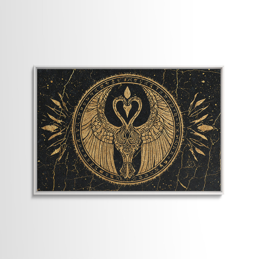 Black Gold Swan Emblem Wall Art, African Inspired Symbol Canvas, Spiritual Wall Decor, Elegant Home Art, Luxury Canvas Print