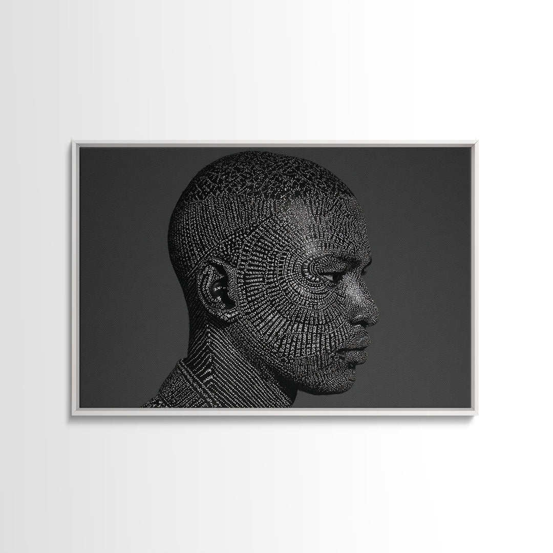 Black Male Profile Dot Portrait Wall Art, Modern Black Art, Afrocentric Decor, Textured Art Print, Masculine Office Decor