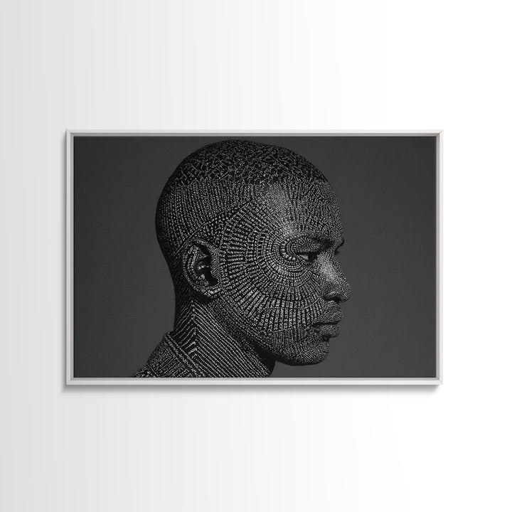 Black Male Profile Dot Portrait Wall Art, Modern Black Art, Afrocentric Decor, Textured Art Print, Masculine Office Decor