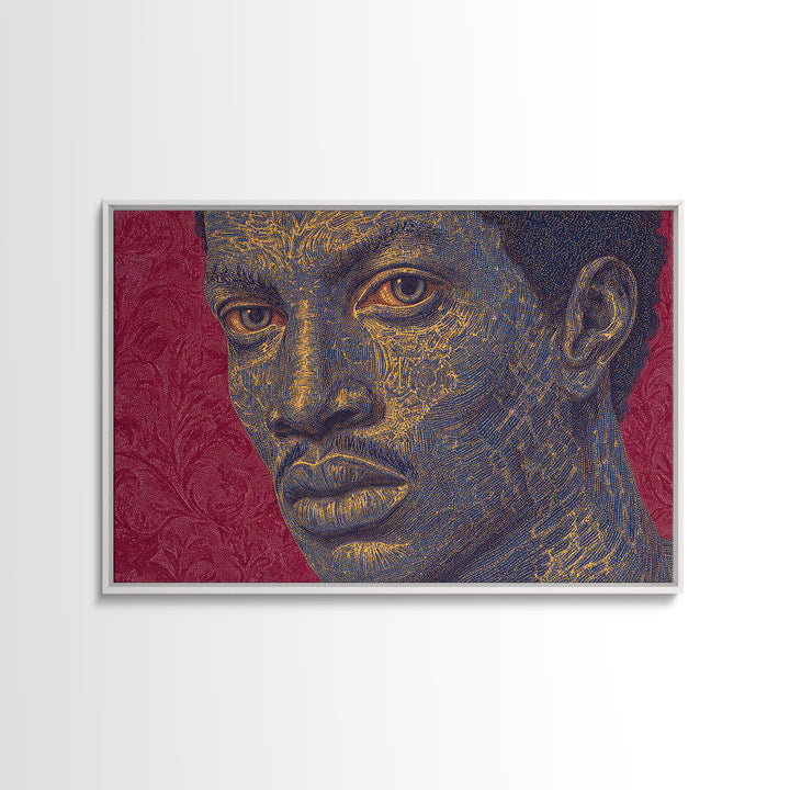 Gold Line Black Man Portrait Wall Art, African American Art, Modern Portrait Art, Magenta Background, Bold Home Decor Gift