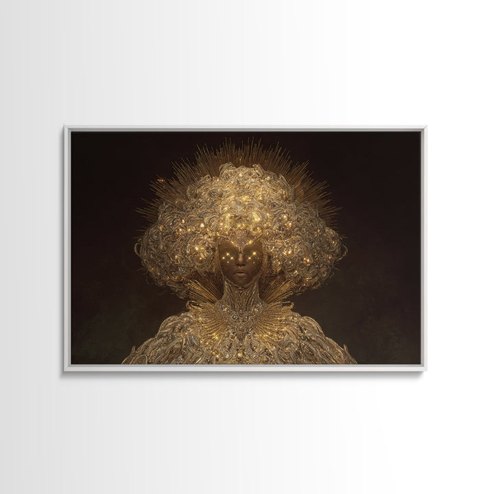 Golden Halo African Queen Portrait, Ornate Black Goddess Wall Art, Afrocentric Decor, Luxury Canvas, Black Beauty Gift Print