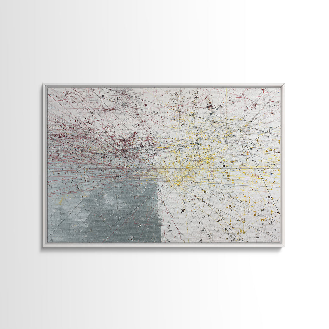 Red Yellow Network Abstract Painting, Minimalist Modern Wall Art, Contemporary Office Decor, Large Canvas Print Gift Artwork