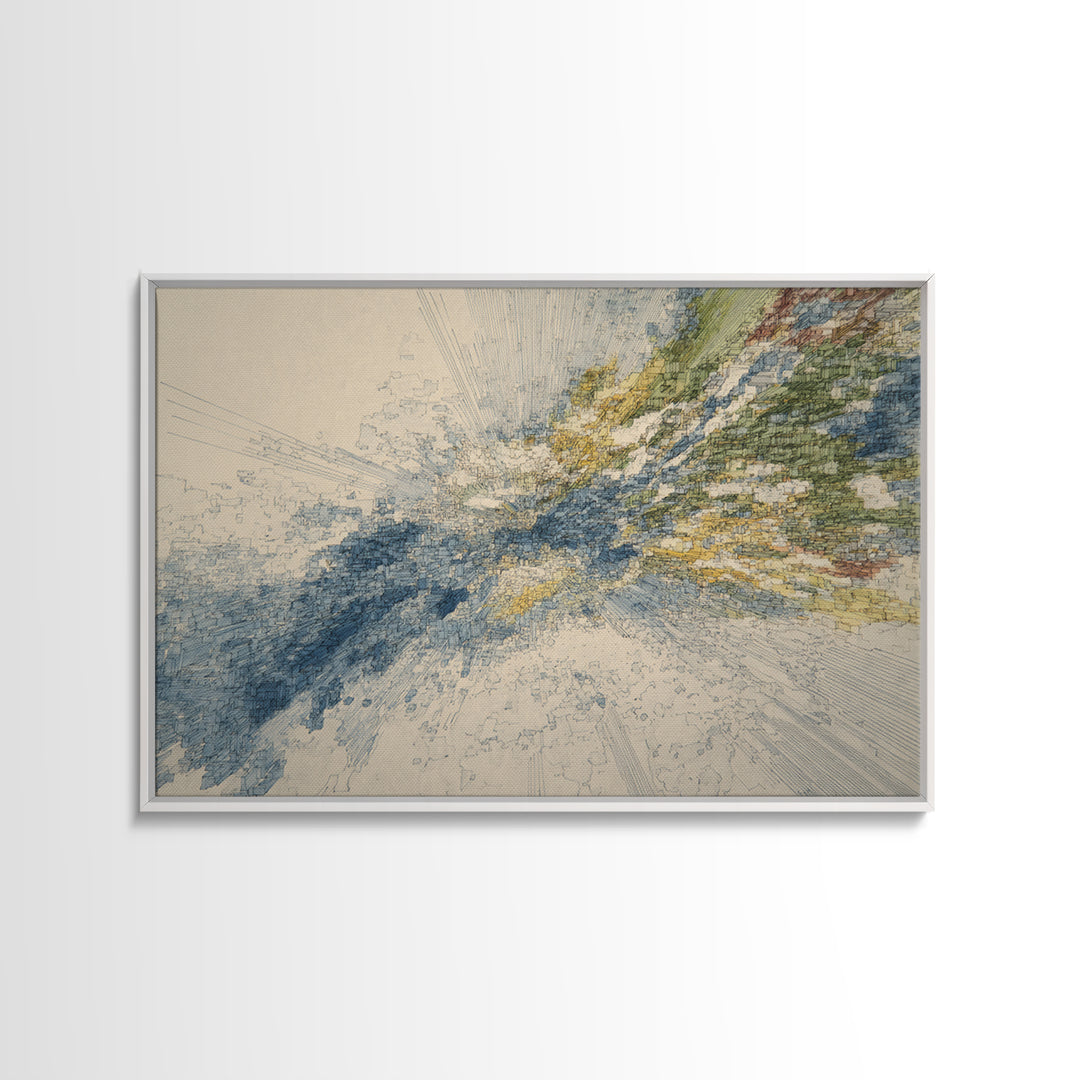 Blue Gold Abstract Data Landscape, Geometric Line Wall Art, Modern Office Decor, Contemporary Canvas Print Artwork Home Decor Gift