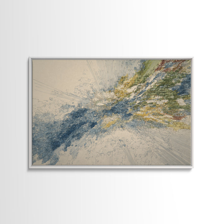 Blue Gold Abstract Data Landscape, Geometric Line Wall Art, Modern Office Decor, Contemporary Canvas Print Artwork Home Decor Gift
