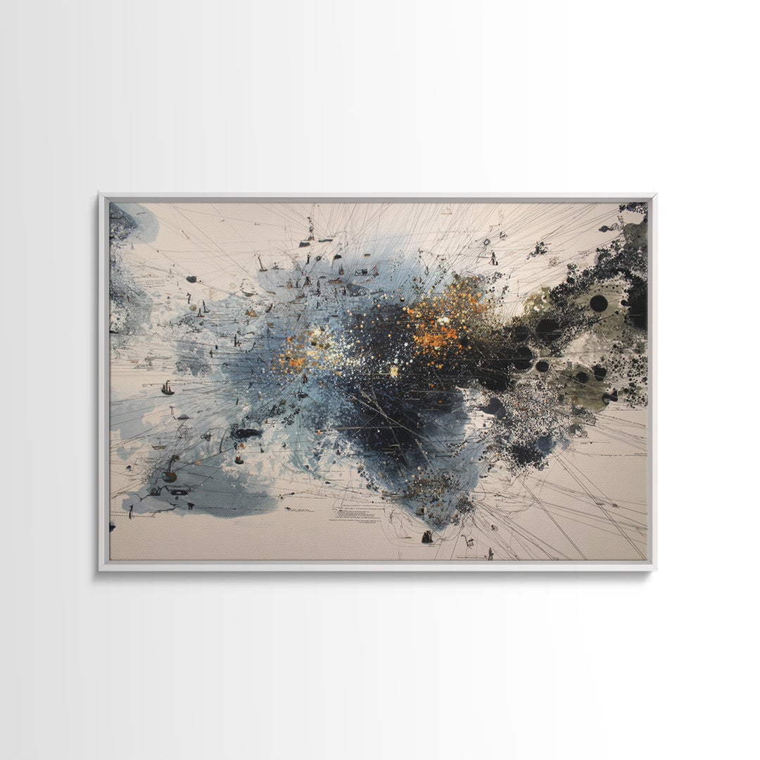 Black Gold Abstract Explosion Painting, Modern Minimalist Wall Art, Contemporary Office Decor, Large Canvas Print Artwork