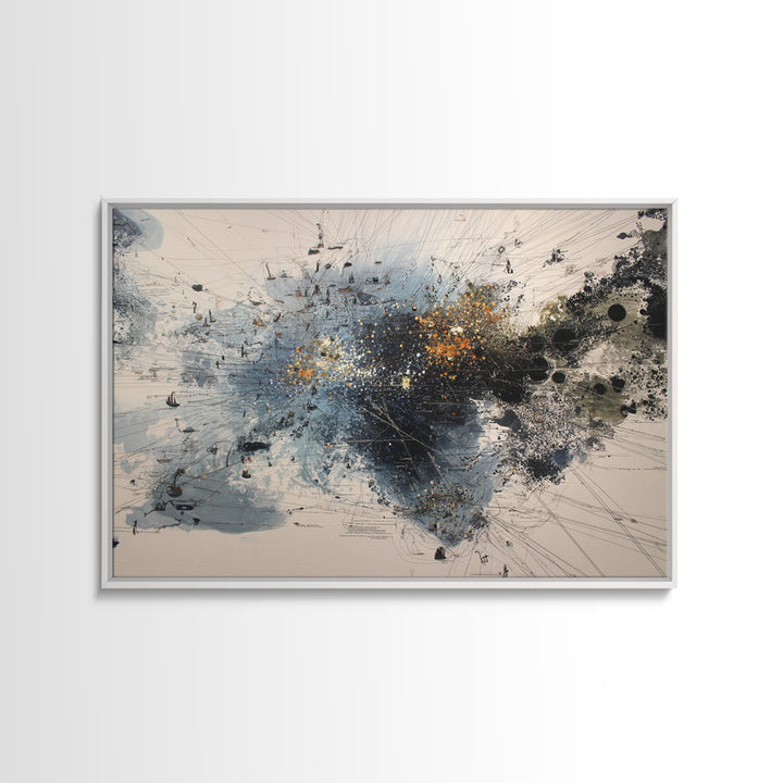 Black Gold Abstract Explosion Painting, Modern Minimalist Wall Art, Contemporary Office Decor, Large Canvas Print Artwork