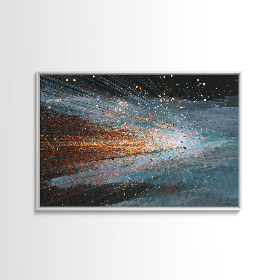 Blue Orange Energy Wave Abstract, Dynamic Motion Wall Art, Modern Office Decor, Contemporary Canvas Print Gift For Him Artwork