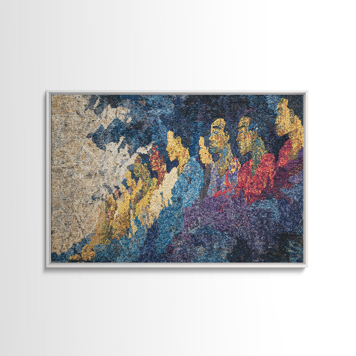 Woven Mountain Spirits Wall Art, Colorful African Textile Landscape Painting, Tribal Art Print, Cultural Home Decor Gift