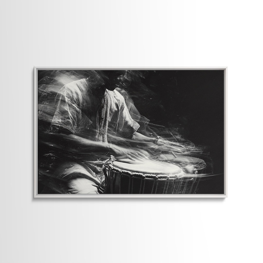 Black And White Drummer Wall Art, Motion Blur African Music Portrait, Afrocentric Canvas Print, Cultural Home Decor Gift