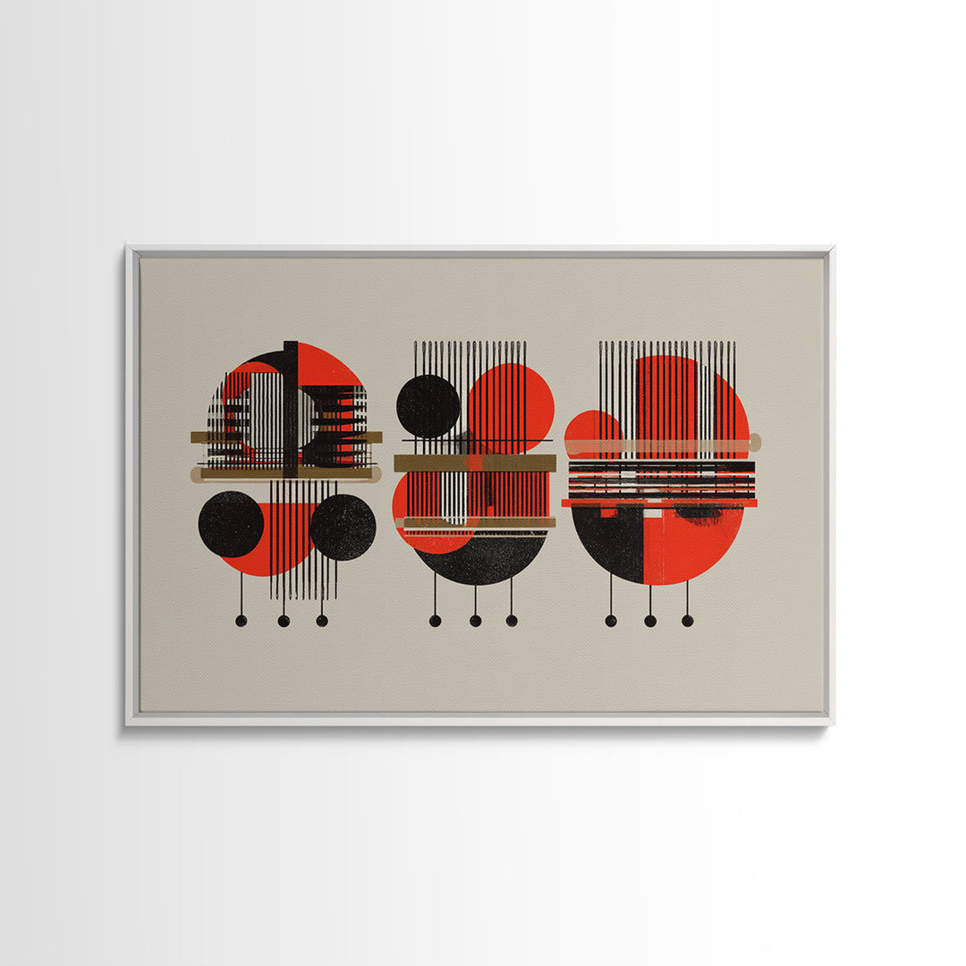 Red Black Geometric Abstract Canvas Print, Modern African Pattern Wall Art, Minimalist Mid Century Home Decor Gift For Living Room