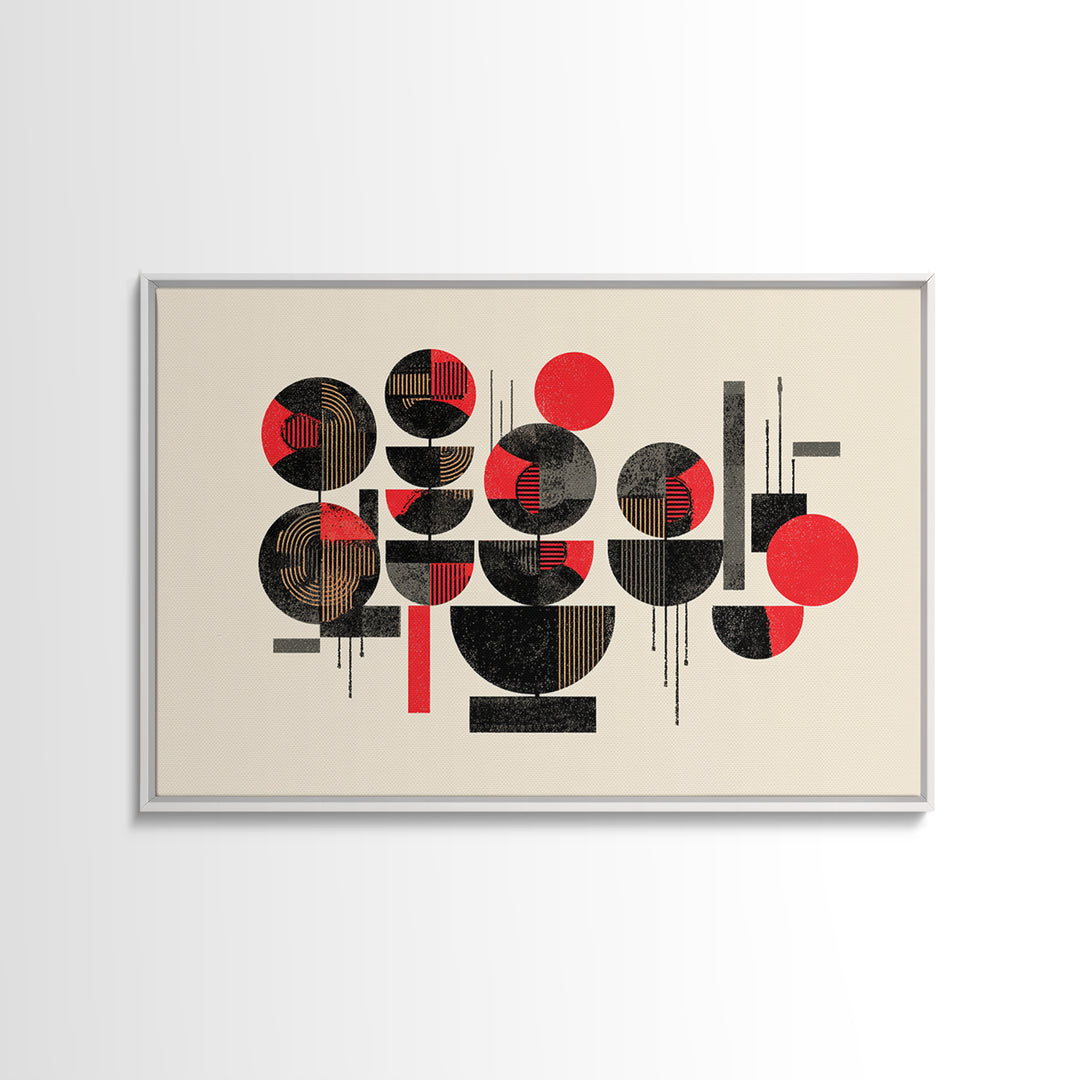 Red Black Geometric Circles Wall Art, Abstract African Art Print, Modern Boho Canvas, Afrocentric Home Decor Gift For Living Room