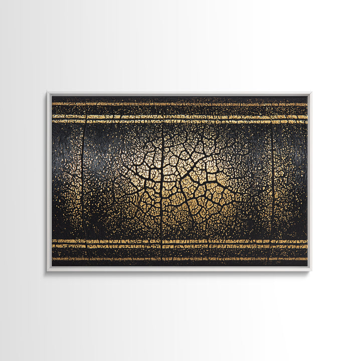 Black Gold Cracked Texture Canvas Print, African Abstract Art, Luxury Earth Tone Wall Decor, Modern Home Decor Gift For Him