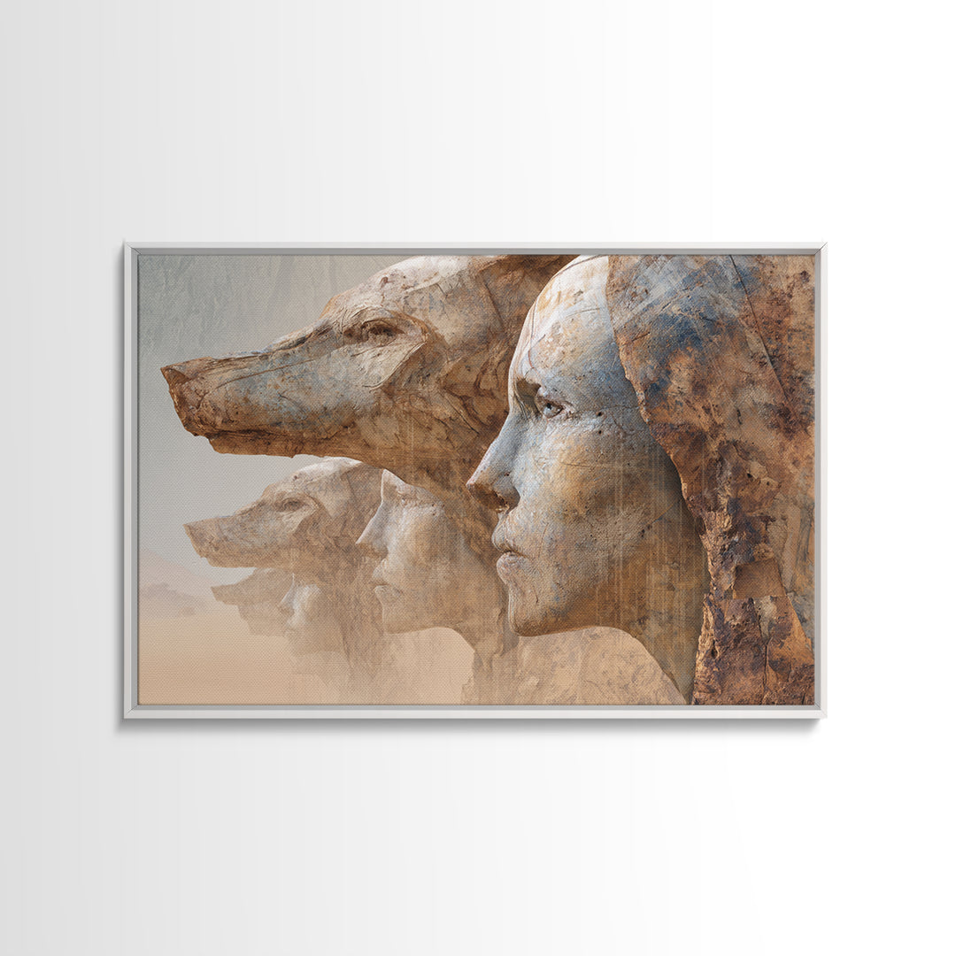 Monumental African Mask Profiles Framed Canvas Print, Ancient African Art, Ethnic Wall Decor, Statement Home Decor Gift Idea