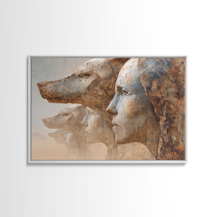 Monumental African Mask Profiles Framed Canvas Print, Ancient African Art, Ethnic Wall Decor, Statement Home Decor Gift Idea