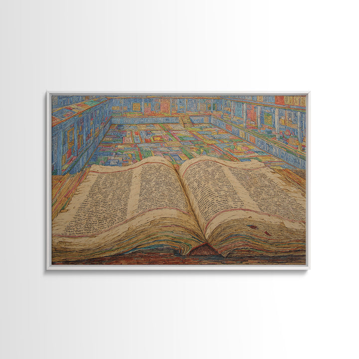 Ancient Open Book Library Wall Art, Scholarly Manuscript Canvas Print, Blue Office Decor, Literary Home Decor Gift For Reading Room