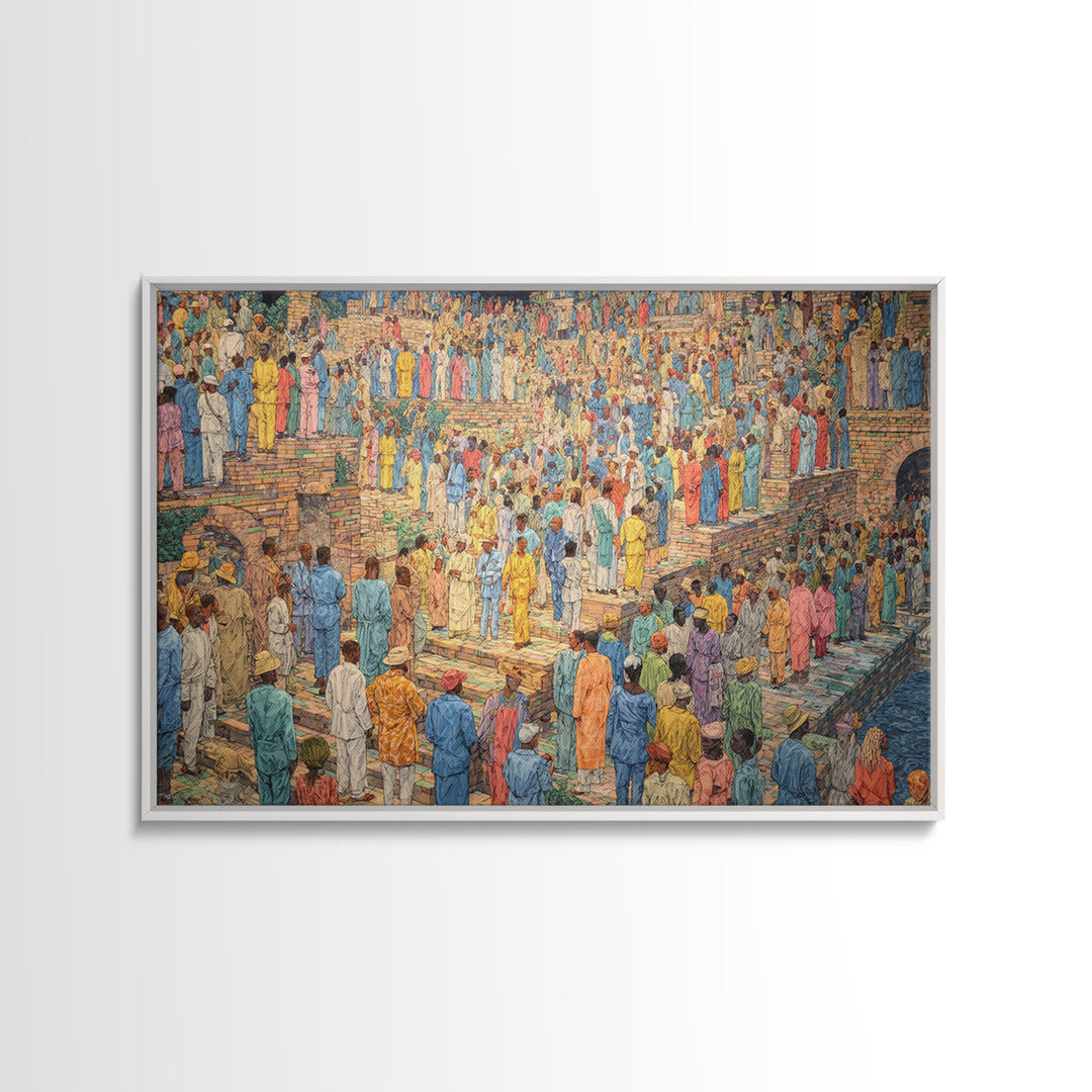Colorful Pilgrimage Crowd Wall Art, African Culture Canvas Print, Vibrant Festival Scene, Cultural Home Decor Statement Piece