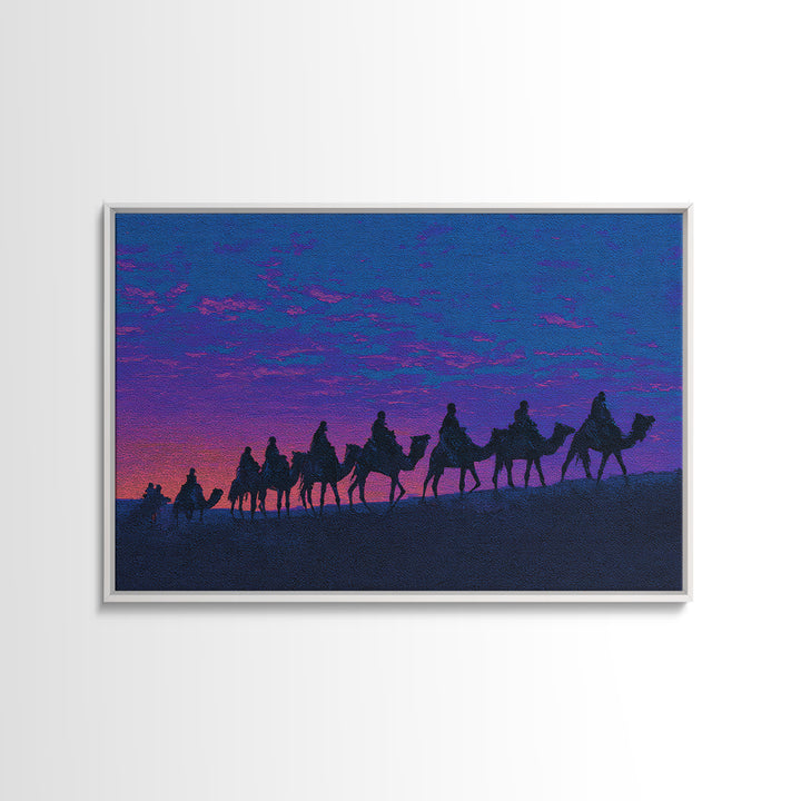 Purple Sunset Camel Caravan Silhouette Canvas Print, African Safari Art, Moroccan Travel Poster, Vibrant Wall Decor, Bedroom Wall Decor