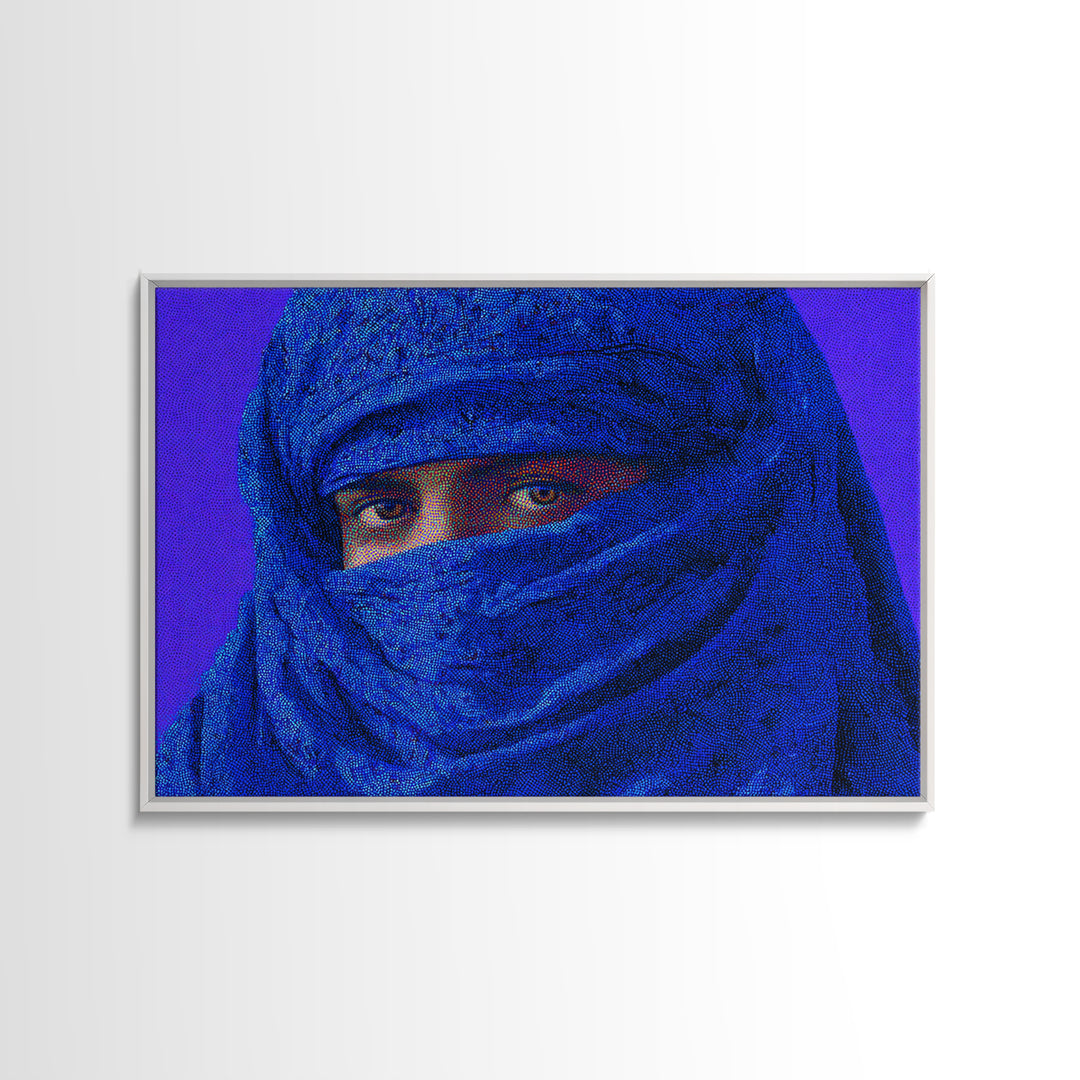Blue Tuareg Veiled Face Portrait Wall Art, African Portrait, Moroccan Travel Poster, Contemporary Canvas Decor, Bold Home Decor