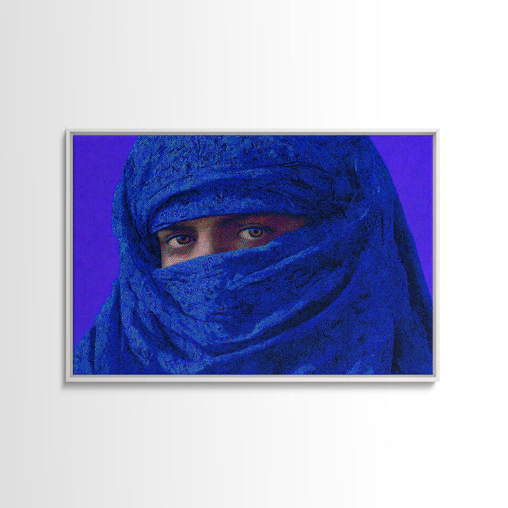 Blue Tuareg Veiled Face Portrait Wall Art, African Portrait, Moroccan Travel Poster, Contemporary Canvas Decor, Bold Home Decor