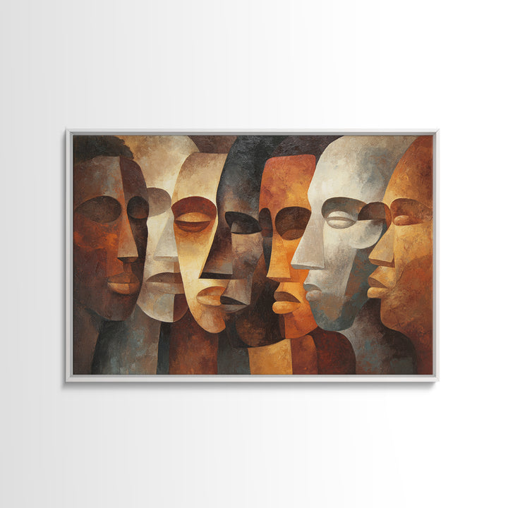 Earth Tone Abstract African Masks, Canvas Print, Cubism Wall Art, Tribal Faces, Modern Afrocentric Home Decor Gift For Living Room