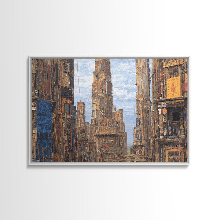 Textured Afro Futuristic City Street, Canvas Print, African Inspired Wall Art, Urban Architecture Decor, Cultural Home Gift