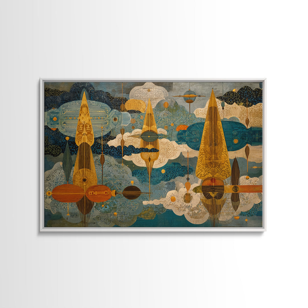 Golden Abstract African Patterned Sky Wall Art, Modern Geometric Canvas Print, African Decor, Boho Cultural Artwork, Home Decor