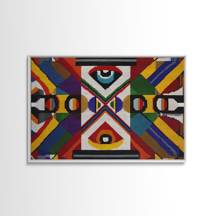 Bold Geometric Ankara Textile With All Seeing Eye Wall Art, Colorful African Patterns, Tribal Fabric Decor Canvas Print Gift