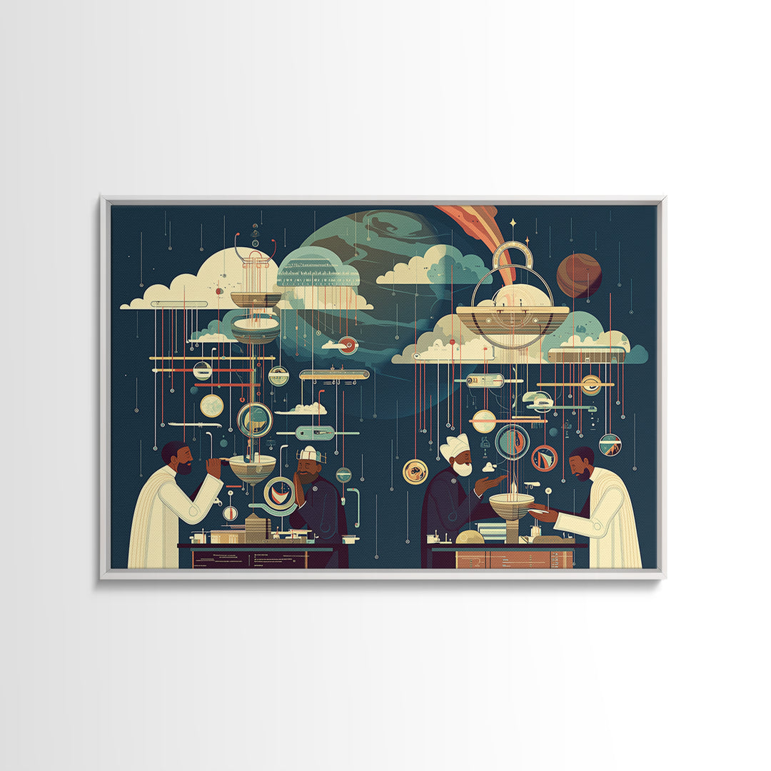 Afrofuturist African Scholars And Planets Wall Art, Black Science Lab Print, Cosmic Cultural Decor, Unique Home Decor Gift