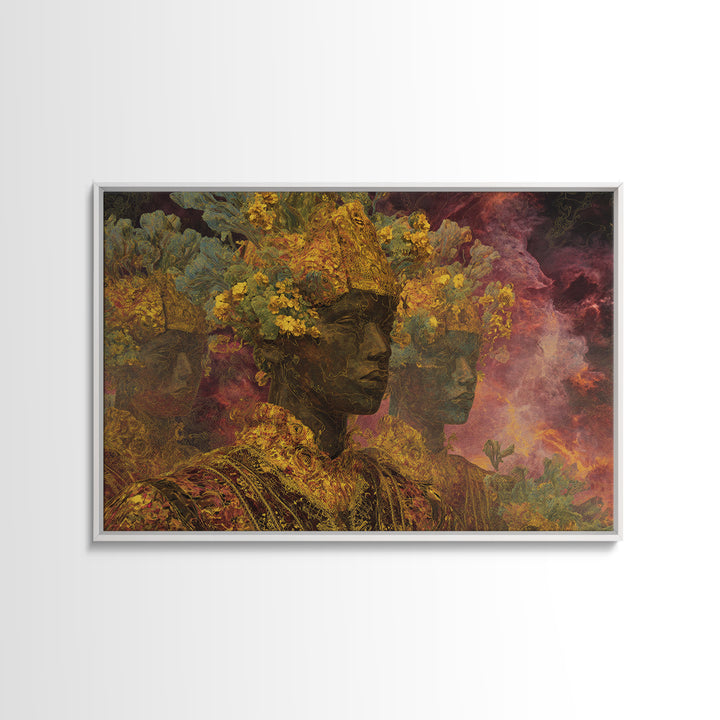 African Queen Portrait Wall Art, Floral Goddess Canvas Print, Modern African Beauty Decor, Dreamy Cultural Elegant Home Decor Gift